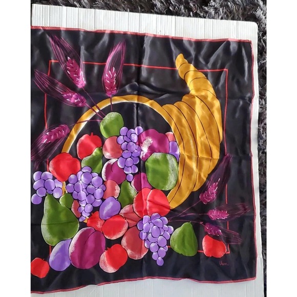 Vera by Vera Neumann Silk Horn Of Plenty Print Scarf 28" x 28" - Picture 1 of 9